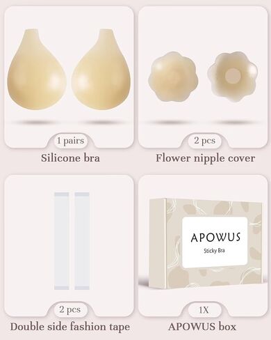 APOWUS Sticky Bra Push Up, Adhesive Backless Strapless Bras for Big Busted Women with Reusable Nipple Covers in Kuwait