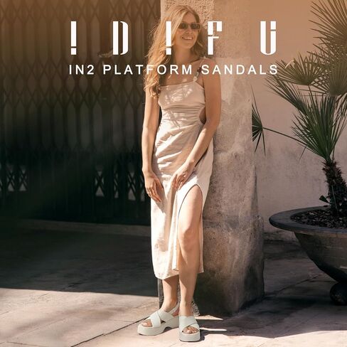 IDIFU IN3 Platform Wedges Sandals for Women Low Chunky Slingback Summer Beach Knit Comfortable Wedge Heels Square Open Toe Trendy Cute Small Dressy Casual Slip On Womens Sandals in Saudi Arabia
