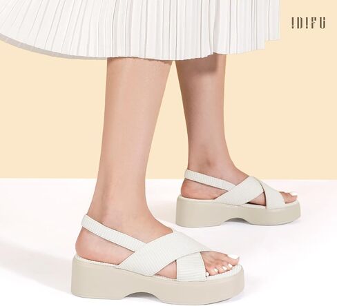 IDIFU IN3 Platform Wedges Sandals for Women Low Chunky Slingback Summer Beach Knit Comfortable Wedge Heels Square Open Toe Trendy Cute Small Dressy Casual Slip On Womens Sandals in Saudi Arabia