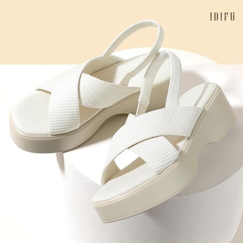 IDIFU IN3 Platform Wedges Sandals for Women Low Chunky Slingback Summer Beach Knit Comfortable Wedge Heels Square Open Toe Trendy Cute Small Dressy Casual Slip On Womens Sandals in Saudi Arabia