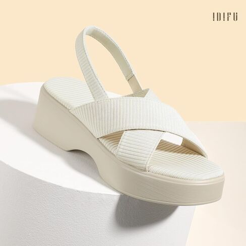IDIFU IN3 Platform Wedges Sandals for Women Low Chunky Slingback Summer Beach Knit Comfortable Wedge Heels Square Open Toe Trendy Cute Small Dressy Casual Slip On Womens Sandals in Saudi Arabia