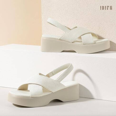 IDIFU IN3 Platform Wedges Sandals for Women Low Chunky Slingback Summer Beach Knit Comfortable Wedge Heels Square Open Toe Trendy Cute Small Dressy Casual Slip On Womens Sandals in Saudi Arabia