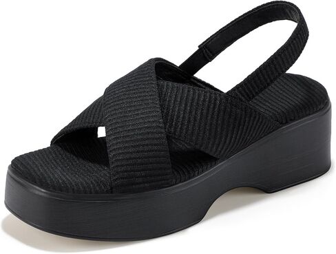 IDIFU IN3 Platform Wedges Sandals for Women Low Chunky Slingback Summer Beach Knit Comfortable Wedge Heels Square Open Toe Trendy Cute Small Dressy Casual Slip On Womens Sandals in Saudi Arabia