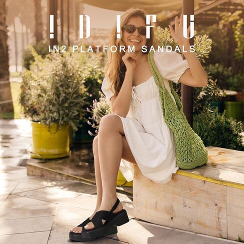 IDIFU IN3 Platform Wedges Sandals for Women Low Chunky Slingback Summer Beach Knit Comfortable Wedge Heels Square Open Toe Trendy Cute Small Dressy Casual Slip On Womens Sandals in Saudi Arabia