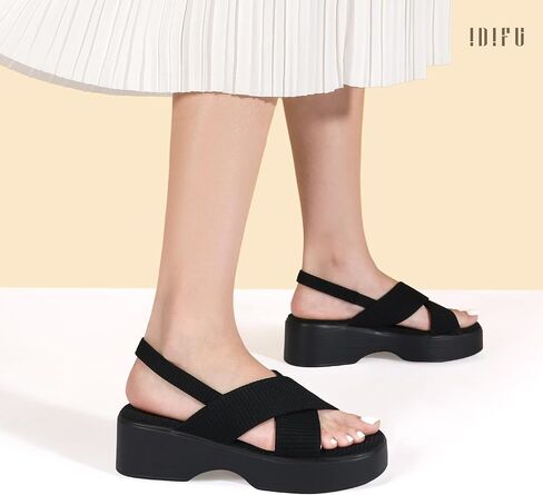 IDIFU IN3 Platform Wedges Sandals for Women Low Chunky Slingback Summer Beach Knit Comfortable Wedge Heels Square Open Toe Trendy Cute Small Dressy Casual Slip On Womens Sandals in Saudi Arabia