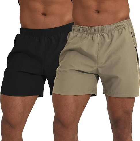 Zuevi Men's 2 Pack Shorts 5 بوصة تشغيل شورت رياضي سريع الجاري الرياضات الجافة القصيرة للرجال مع جيوب السحاب in Kuwait