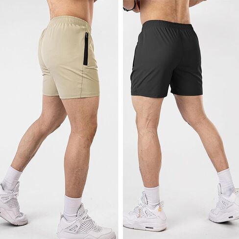 Zuevi Men's 2 Pack Shorts 5 بوصة تشغيل شورت رياضي سريع الجاري الرياضات الجافة القصيرة للرجال مع جيوب السحاب in Kuwait
