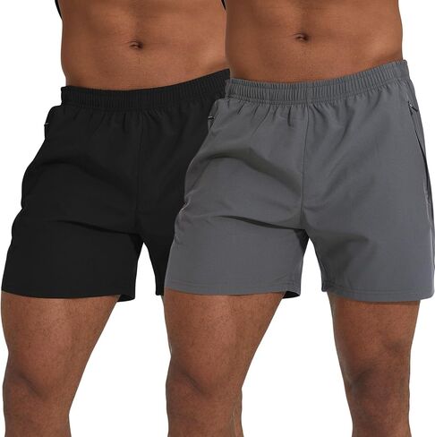 Zuevi Men's 2 Pack Shorts 5 بوصة تشغيل شورت رياضي سريع الجاري الرياضات الجافة القصيرة للرجال مع جيوب السحاب in Kuwait