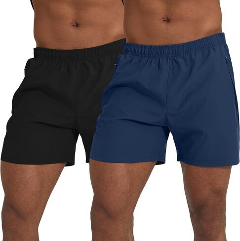 Zuevi Men's 2 Pack Shorts 5 بوصة تشغيل شورت رياضي سريع الجاري الرياضات الجافة القصيرة للرجال مع جيوب السحاب in Kuwait