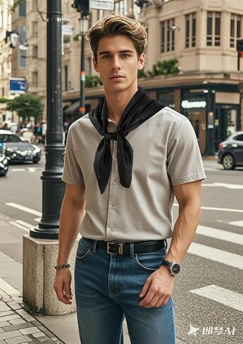 GERINLY Men Silk Feel Dress Scarf Square 35 Inch, Formal Suit Scarves Elegant Ascot, Gentleman Neck Wrap in Saudi Arabia
