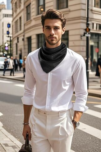 GERINLY Men Silk Feel Dress Scarf Square 35 Inch, Formal Suit Scarves Elegant Ascot, Gentleman Neck Wrap in Saudi Arabia