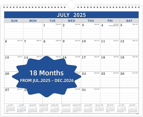 تقويم 2025 - تقويم حائط 2025 من يناير 2025 - ديسمبر 2025، تقويم الحائط 2025 14.8 بوصة × 11.5 بوصة، تقويم حائط 2025 مع تاريخ جوليان، ورق سميك، كتلة كبيرة in Kuwait