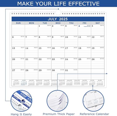تقويم 2025 - تقويم حائط 2025 من يناير 2025 - ديسمبر 2025، تقويم الحائط 2025 14.8 بوصة × 11.5 بوصة، تقويم حائط 2025 مع تاريخ جوليان، ورق سميك، كتلة كبيرة in Kuwait