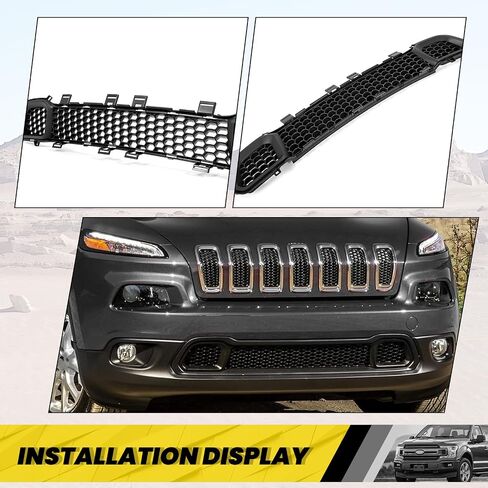 شواية كويفو الأمامية السفلى متوافقة مع 2014-2018 Jeep Cherokee 68203216AA CH1036126 المصد أسفل غطاء محرك السيارة الأسود in Saudi Arabia