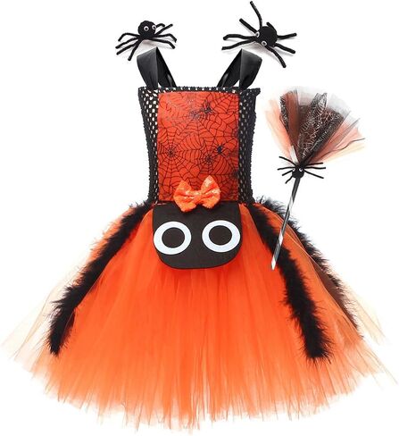 Kids Girls Halloween Cosplay Tutu Dress Spider Dress for Girls Princess Birthday Party Dress up Hair Clips Broom Set in Saudi Arabia