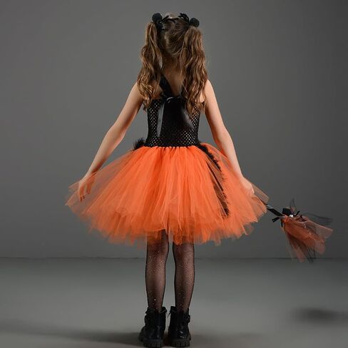 Kids Girls Halloween Cosplay Tutu Dress Spider Dress for Girls Princess Birthday Party Dress up Hair Clips Broom Set in Saudi Arabia