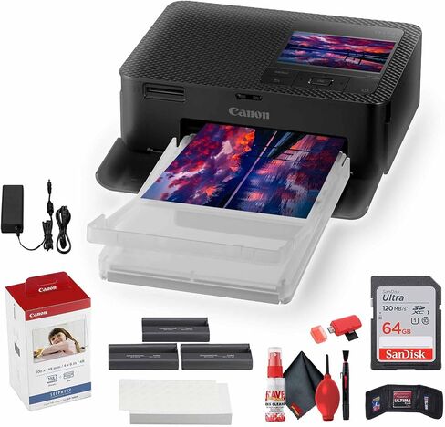 Canon SELPHY CP1500 Compact Photo Printer (White) (5540C002) KP-108IN Color Ink and Paper Set + 64GB Ultra Memory Card + Cleaning Kit + Memory Card Wallet + Card Reader in Saudi Arabia