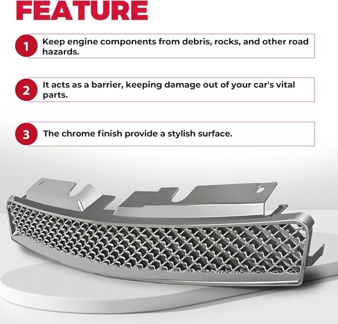 Hecasa Upper Grille متوافقة مع 2006-2013 Chevy Impala/2014-2016 Chevrolet Impala Limited/2006-2007 Chevy Monte Carlo Mesh Mesh Grill Plastic (ABS) Chrome in Saudi Arabia