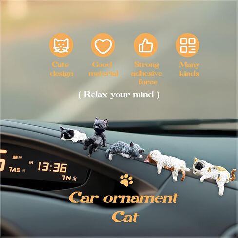Mini Cat Cute Car Accessories, Resin Cat for Dashboard Decorations, Desk Decorations, Car Ornament Interior Decors Rearview Mirror Funny Gifts 5 Pcs in Kuwait