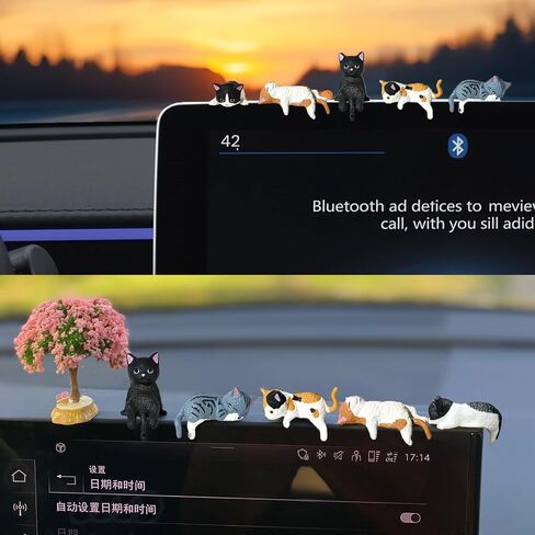 Mini Cat Cute Car Accessories, Resin Cat for Dashboard Decorations, Desk Decorations, Car Ornament Interior Decors Rearview Mirror Funny Gifts 5 Pcs in Kuwait