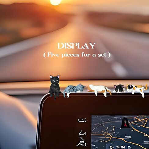 Mini Cat Cute Car Accessories, Resin Cat for Dashboard Decorations, Desk Decorations, Car Ornament Interior Decors Rearview Mirror Funny Gifts 5 Pcs in Kuwait