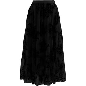 Flygo Women's Midi Long Tulle Skirts Dressy Casual Elegant A-Line Elastic Waist Foliage Embroidery Mesh Skirt in Saudi Arabia
