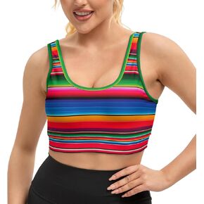 Women's Sports Bra Funny Print Workout Running Tops Scoop Neck Padded Yoga Bras Athletic Swim Crop Top for Women in Saudi Arabia