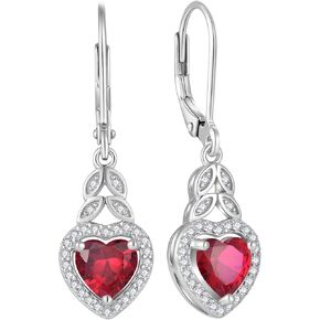 Heart Birthstone Earrings 925 Sterling Silver Leaf Leverback Dangle Drop Earrings with 5A Cubic Zirconia For Women Anniversary Christmas Jewelry Gift in Kuwait