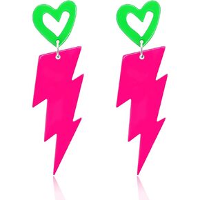 80s Neon Earrings for Women Acrylic Lightning Bolt Drop Earrings Retro 80s 90s Glow Party Accessories Neon Jewelry for Halloween Costume Outfit in Kuwait