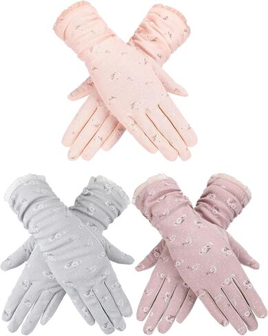 3 Pairs Women's Driving Gloves Sun Protection UV Full Finger Non Slip Touchscreen Breathable for Summer Cycling in Kuwait