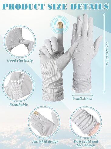 3 Pairs Women's Driving Gloves Sun Protection UV Full Finger Non Slip Touchscreen Breathable for Summer Cycling in Kuwait