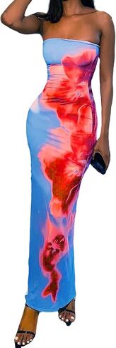 Soly Hux Tie Tie Tie Dye Maxi Tube Dress Dress Fricklessless Slimless Splists Back Bodycon Dresses in Kuwait