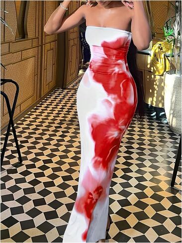 Soly Hux Tie Tie Tie Dye Maxi Tube Dress Dress Fricklessless Slimless Splists Back Bodycon Dresses in Saudi Arabia