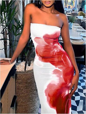 Soly Hux Tie Tie Tie Dye Maxi Tube Dress Dress Fricklessless Slimless Splists Back Bodycon Dresses in Saudi Arabia