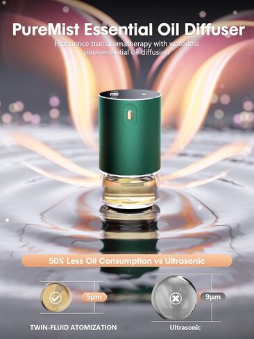 Waterless Oil Diffuser for Home, Car, Office - Rechargeable Scent & Essential Oil Diffuser, 4 Mist Modes and 1/2/4/6 Hour Timer, Portable Cordless Aromatherapy, Spill-Proof Metal Design - Black in Kuwait