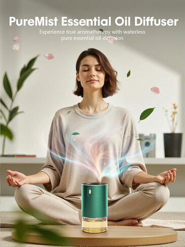 Waterless Oil Diffuser for Home, Car, Office - Rechargeable Scent & Essential Oil Diffuser, 4 Mist Modes and 1/2/4/6 Hour Timer, Portable Cordless Aromatherapy, Spill-Proof Metal Design - Black in Kuwait