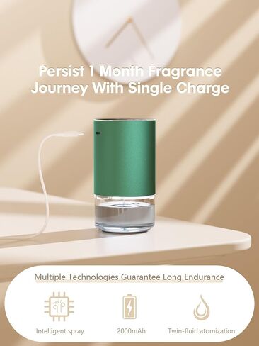 Waterless Oil Diffuser for Home, Car, Office - Rechargeable Scent & Essential Oil Diffuser, 4 Mist Modes and 1/2/4/6 Hour Timer, Portable Cordless Aromatherapy, Spill-Proof Metal Design - Black in Kuwait