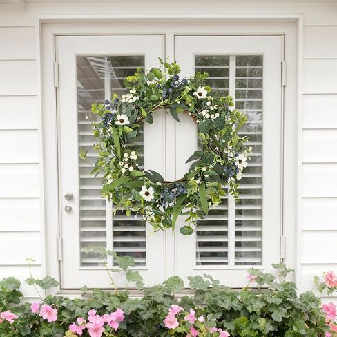 20 Inch Spring Summer Easter Wreaths for Front Door Eucalyptus Wreath with Blue Berries Elegant Durable Greenery Front Door Wreath for Outside Wedding Farmhouse Porch Wall Room Home Decor in Saudi Arabia