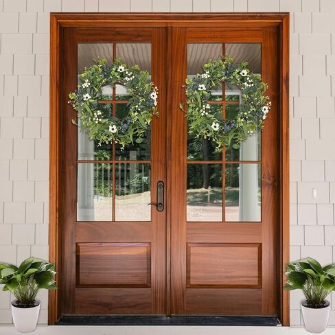 20 Inch Spring Summer Easter Wreaths for Front Door Eucalyptus Wreath with Blue Berries Elegant Durable Greenery Front Door Wreath for Outside Wedding Farmhouse Porch Wall Room Home Decor in Saudi Arabia