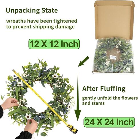 20 Inch Spring Summer Easter Wreaths for Front Door Eucalyptus Wreath with Blue Berries Elegant Durable Greenery Front Door Wreath for Outside Wedding Farmhouse Porch Wall Room Home Decor in Saudi Arabia