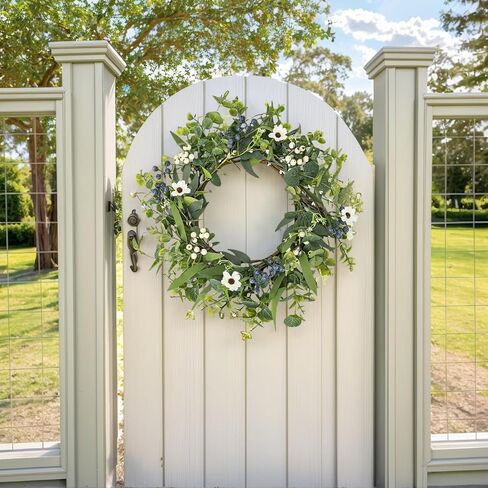20 Inch Spring Summer Easter Wreaths for Front Door Eucalyptus Wreath with Blue Berries Elegant Durable Greenery Front Door Wreath for Outside Wedding Farmhouse Porch Wall Room Home Decor in Saudi Arabia