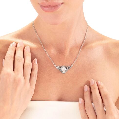 مجموعة إطار Silvershake من حجر كابوشون قطع ماركيز 925 من الفضة الإسترليني قلادة مستوحاة من الباروك مع سلسلة قابلة للتعديل مقاس 16-18 بوصة مجوهرات للنساء in Kuwait