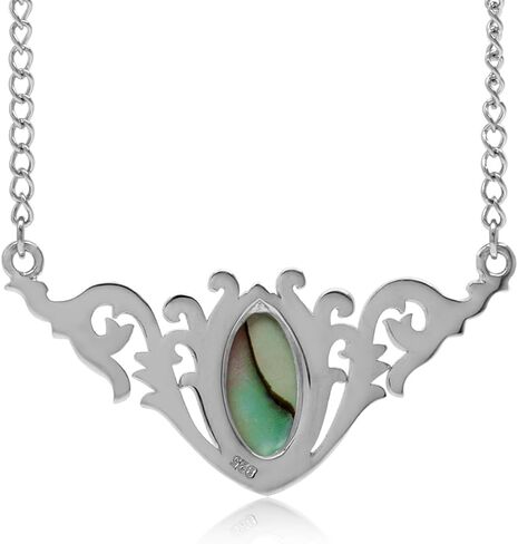 مجموعة إطار Silvershake من حجر كابوشون قطع ماركيز 925 من الفضة الإسترليني قلادة مستوحاة من الباروك مع سلسلة قابلة للتعديل مقاس 16-18 بوصة مجوهرات للنساء in Kuwait