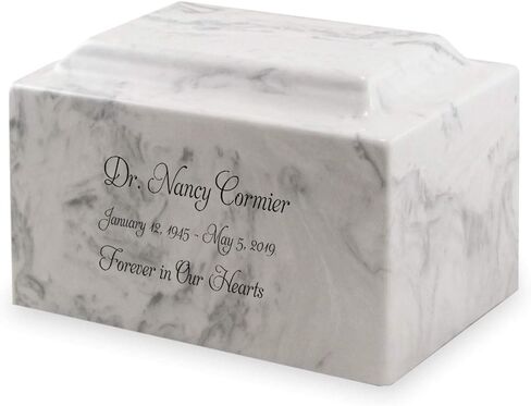 Carerra Cremation Urn - Personalized - Cultured Marble - 210 Cubic Inch Capacity - Customized Urns for Ashes for People up to 200 Pounds - Personalized Memorial in Kuwait