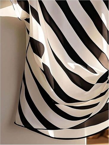 Floerns Women's Chiffon Blouses Tops Striped Mesh Bowknot Round Neck Shirts Short Dolman Sleeve Tie Side Work Blouse in Saudi Arabia
