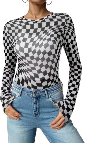 Acelitt Womens Long Sleeve Sheer Mesh Tops See Through Lace Blouse Shirts,S-XXL in Saudi Arabia