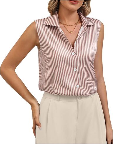 Womens Sleeveless Button Down Shirt Silky Satin Blouse Business Work Summer Tank Top 2025 in Kuwait