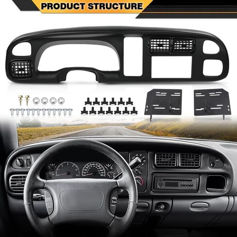 Dash Board Bezel Cover with Vent Black Compatible with Dodge Ram 1500 1998-2001/Fit Dodge Ram 2500 3500 1998-2002 Radio Stereo Double Din Dash Kit in Saudi Arabia