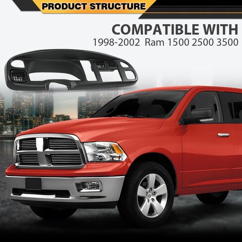 Dash Board Bezel Cover with Vent Black Compatible with Dodge Ram 1500 1998-2001/Fit Dodge Ram 2500 3500 1998-2002 Radio Stereo Double Din Dash Kit in Saudi Arabia