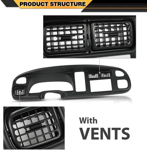 Dash Board Bezel Cover with Vent Black Compatible with Dodge Ram 1500 1998-2001/Fit Dodge Ram 2500 3500 1998-2002 Radio Stereo Double Din Dash Kit in Saudi Arabia